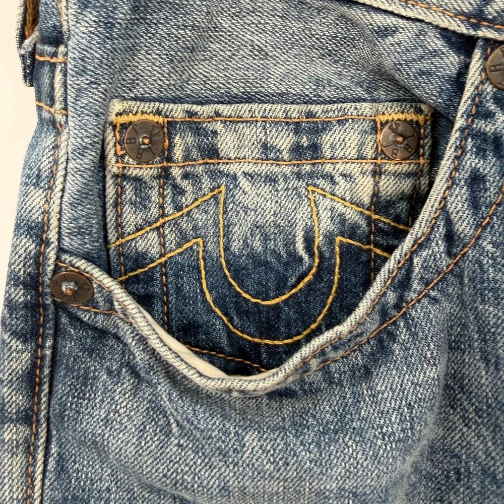 True Religion Rocco Relaxed Skinny Jeans Medium Blue Wash Distressed Mens 34